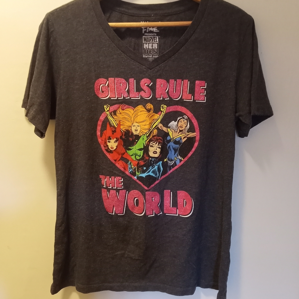 Marvel Girls Rule The World Graphic Tee - Charcoal Pink ~ Free Shipping! ☆